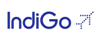 Indigo logo on a blue backdrop, illustrating the online booking service for IndiGo flights, both domestic and international.