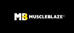 Logo of Muscleblaze, featuring bold typography and a dynamic design that represents strength and fitness.