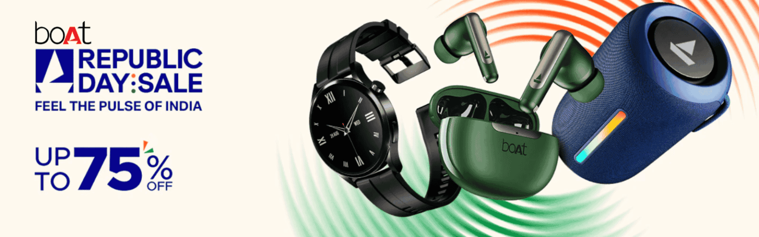 Republic Day sale featuring a variety of Boat products available for purchase.