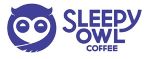 Logo of Sleepy Owl Coffee featuring a stylized owl with coffee elements, conveying a cozy and inviting atmosphere.